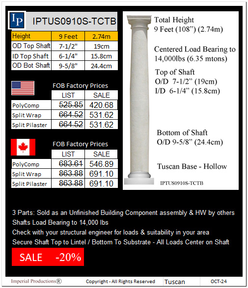 IPTUS0910S-TCTB Tuscan Price Card