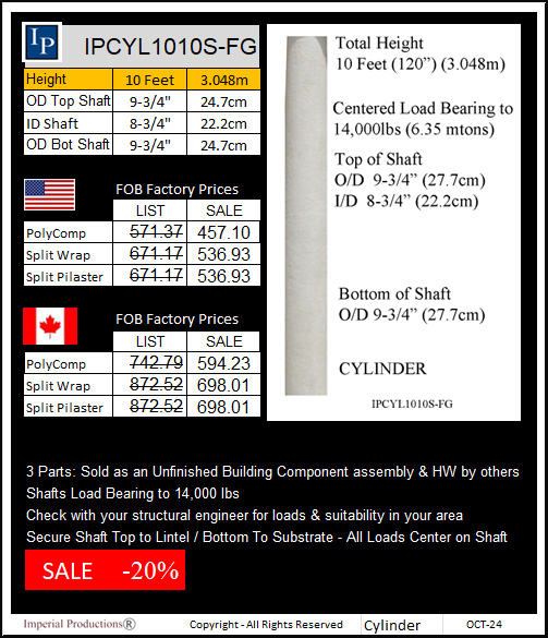 IPCYL1010S-FG Cylinder Price Card